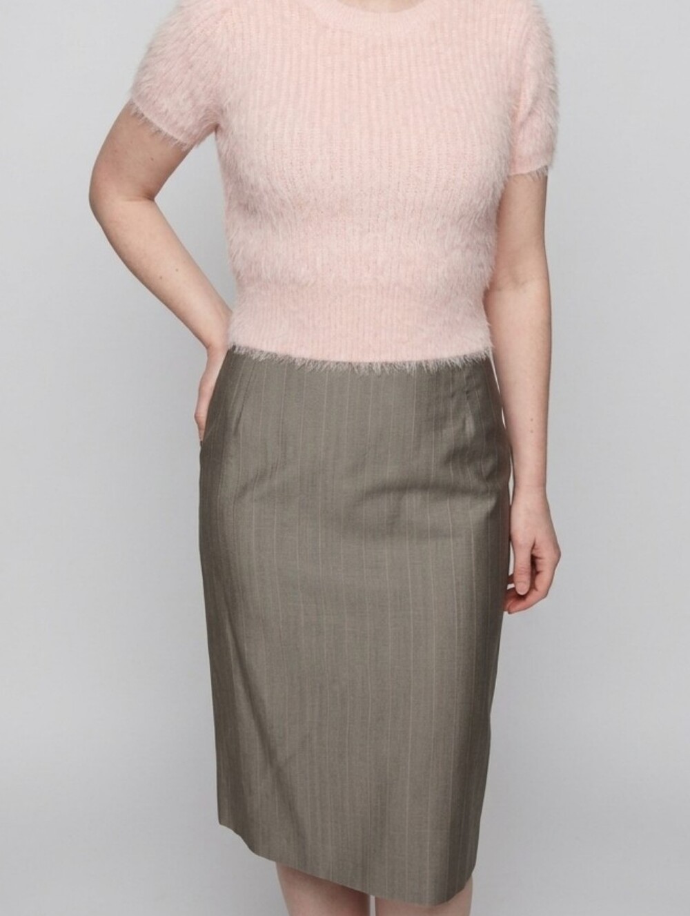Alexander McQueen Taupe Satin Midi Pencil Skirt 2